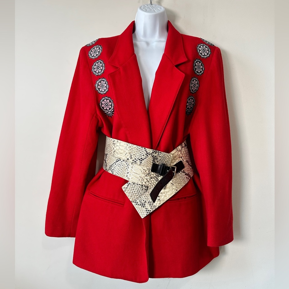 Vintage Genuine Wool Red Blazer With Decal Detail On Chest & Back Size 16